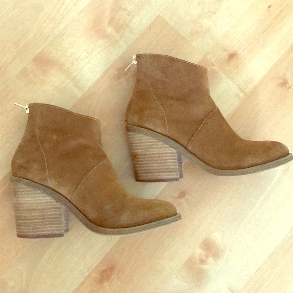 Tan Suede Ankle Boots with Block Heel